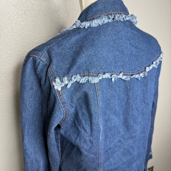 Mark Alan Blue Demin jacket Blazer with fringe lining outside -cp - Picture 7 of 8